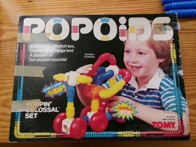 Juguete de enclavamiento de construcción vintage Popoid 58 piezas TOMY 1985 80 5203 divertido con caja Foto 1 de 4