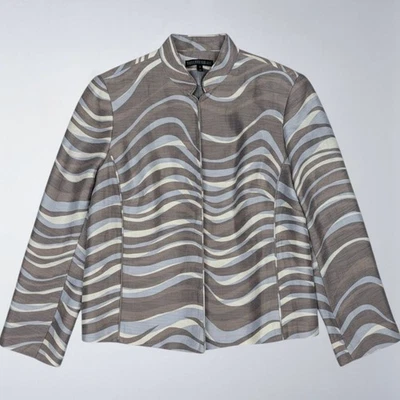 Lafayette 148 Swirl Striped Linen Silk Hook Eye Blazer Jacket Size 16 - Image 1 of 4