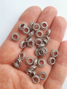 100 x Tibetan Style Alloy Spacer Beads Donut Antique Silver 8x2.5mm - Picture 1 of 2