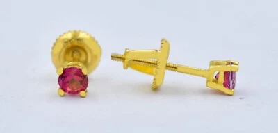 GENUINE PINK  SAPPHIRE STUD EARRINGS .925 Sterling Silver - 3 mm - Screw Backs - Image 1 of 4