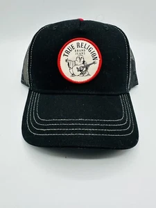 True Religion Hat Cap Trucker Snapback Black Buddha Horseshoe Guitar Patch Adult - Afbeelding 1 van 2