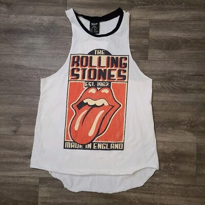 The Rolling Stones Music Tank Top Womens Juniors Medium Graphic White Red Retro - Image 1 of 4