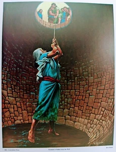 Vintage Jeremiah wird aus dem Brunnen gezogen Druck 11" x 14" um 1981 Ron Hester - Bild 1 von 2