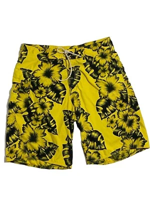 Pantalones Cortos Vintage Anchor Azul 34 Amarillo Negro Flores de Hibisco Estilo V-077 Foto 1 de 4