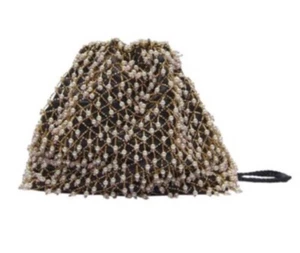 ZARA medium Beaded Pearl Black Drawstring Bucket Bag Purse NEW BLOGGER FAV - Picture 1 of 5