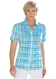15# COLLECTION L blouse turquoise checkered with decorative beads UK 20 RRP £79 - Imagen 1 de 3
