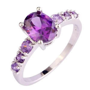 925 SILVER EP 2.2CT LADIES AMETHYST OVAL CUT RING SIZE 6-13 you choose - Picture 1 of 1