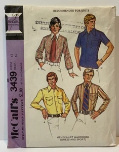 McCalls 3439 Pattern Mens Buttoned Front Shirt  1972 Chest 42 Neck 16 Uncut - Picture 1 of 4