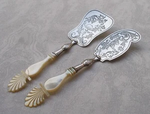 *RAR* Cubiertos históricos de paté de plata maciza con nácar alrededor de 1860 - Imagen 1 de 11