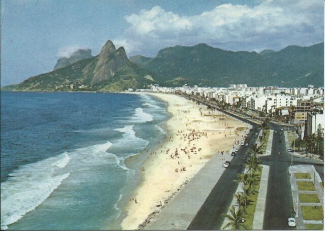 RPPC Aerial View COPACABANA Rio De Janeiro Brasil Coast Brazil Postcard 1960