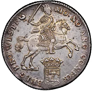 1761 Niederlande Westfriesland Hahn Dukaton Silberreiter NGC AU58 mit HD Video - Bild 1 von 4