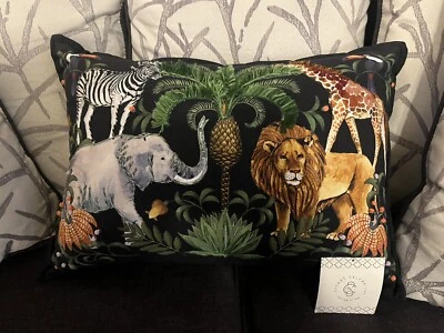 NEW SECRET CELEBRITY SAVANNA ANIMALS EMBROIDERED COTTON DECORATIVE THROW PILLOW - Image 1 of 4