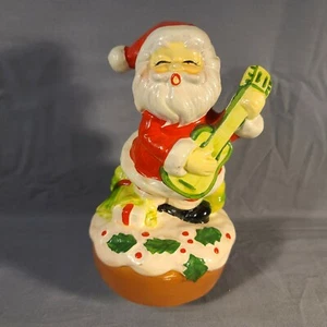 Ceramic Guitar-Playing Santa Music Box - Jingle Bells Vintage Unique WORKS - Picture 1 of 8