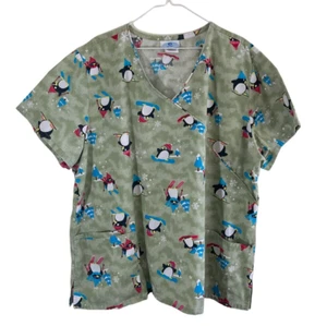 SB Scrubs Women's Scrubs Top 2X Penguins Christmas Drawstring Back Nurse Medical - Picture 1 of 10