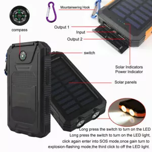 Waterproof Solar Power Bank USB 100000mAh Battery Portable Charger For Mobile - Picture 1 of 41