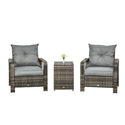 3 Piece PE Rattan Patio Chairs Porch Furniture Set with 2 Chairs Padded Seats - Image 1 of 4
