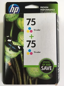 HP 75 tri-color ink cartridge - set of (2) full twin-packs Jan 2015 - Picture 1 of 5