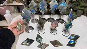 wholesales 16pcs just stone 1590g labradorite carved diamond- 16pcs free stand - Picture 1 of 1