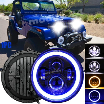 Faro LED redondo de 7"" para Jeep CJ-7 1976-1986 azul halo señal de giro haz alto-bajo Foto 1 de 4