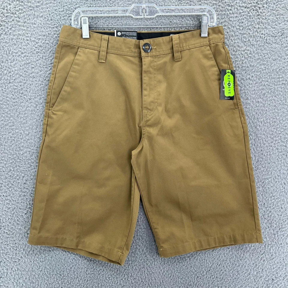 VOLCOM Frickin Chino Shorts Men 30 (31x10.5 Actual) Regular Tan Flat Front Skate - Image 1 of 4