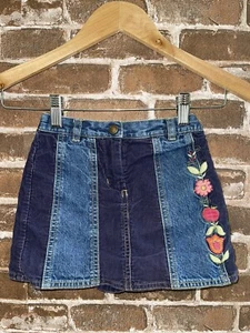 GYMBOREE GIRLS 4 YEARS JEAN DENIM SKIRT CORDUROY FLOWERS APPLE SHORTS INSIDE EUC - Picture 1 of 2
