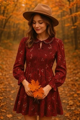 Vestido Abercrombie & Fitch Mujer Paisley Calado Talla S Rojo Boho Chic Romántico Foto 1 de 4