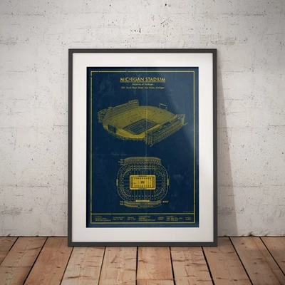 Michigan Stadium Blueprint: Vintage styled College NCAA Football Art - Image 1 of 4