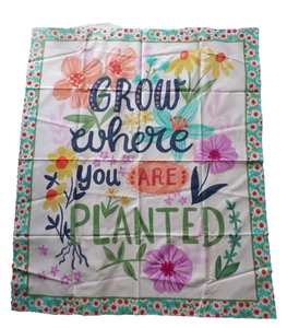 Colorful Cotton Fabric Panel "Grow Where You Are Planted" Flowers 35" x 41" - Picture 1 of 19