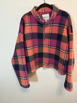 Jaqueta Pulôver Feminina Xadrez Sherpa Lã American Eagle Tamanho Grande Preppy - Imagem 1 de 4