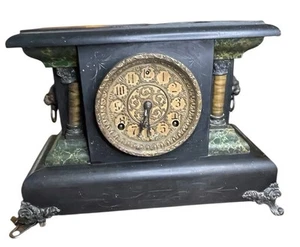 Antique Mantle Clock 8 Day half-hour strike The sessions Click Co  Key Working - Picture 1 of 15