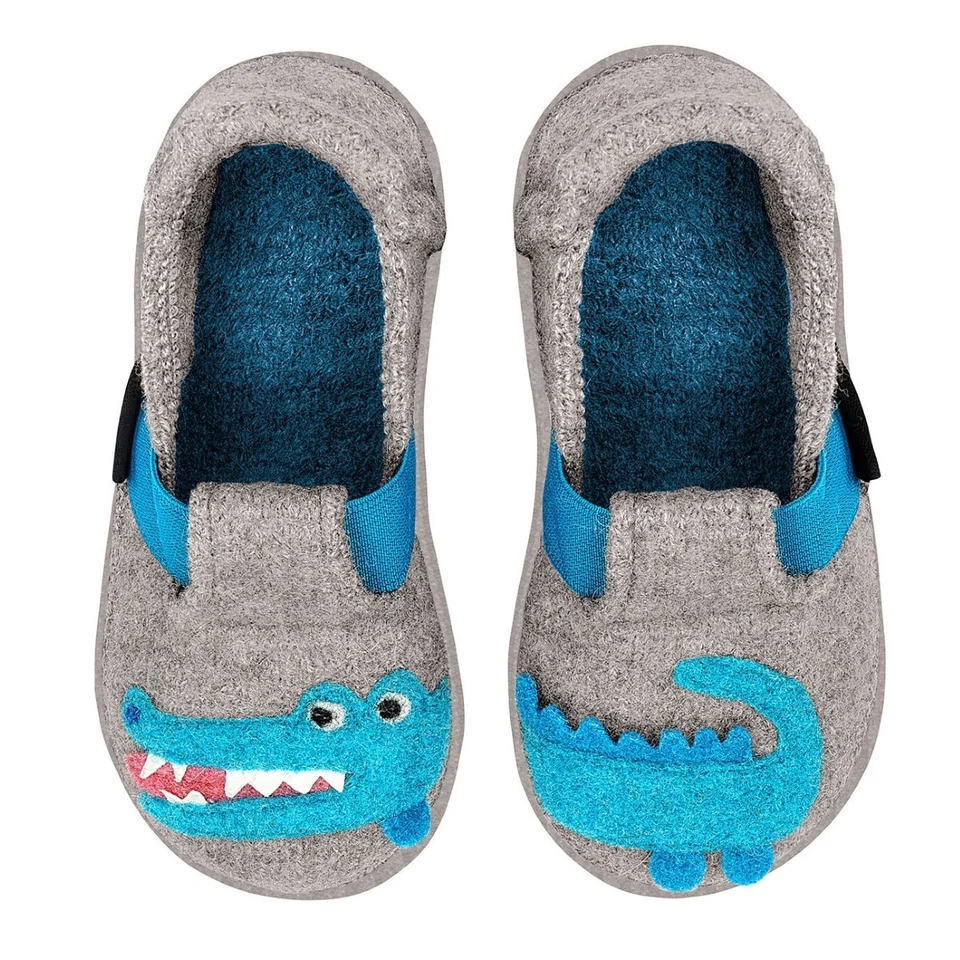 Nanga Funny Croco 2.0 Kinder Hausschuh Slipper Wolle Latexsohle Barfussschuh