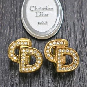Christian Dior vergoldete CD Logo Strass Clip Ohrringe #987c Rise-on - Bild 1 von 5