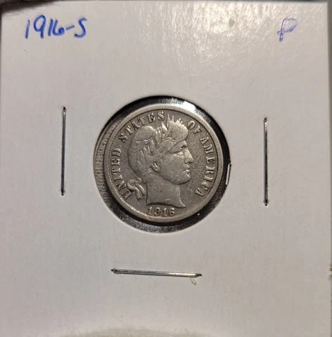 1916-S Barber Dime in Fine F Condition Cover