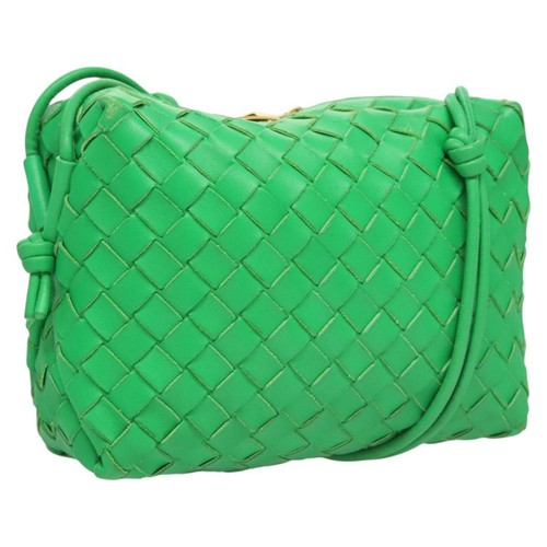 Borsa a tracolla BOTTEGA VENETA INTRECCIATO pelle verde oro Auth 123508