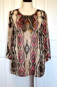 Chico's Top Größe 1 Damen XL transparente Ärmel verziert Frühling Sommer Bluse - Bild 1 von 17