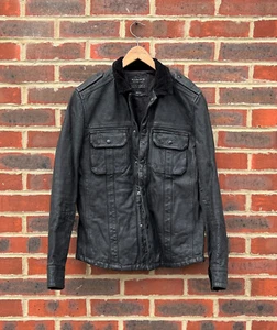 All Saints Mens CIPHER Leather Corduroy Shirt Jacket SMALL Biker Bomber Shacket - Picture 1 of 10