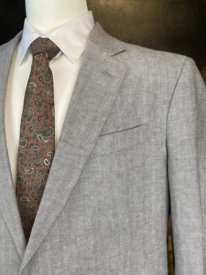 Stafford 48L Linen & Cotton Gray Herringbone Classic Fit 2Btn Blazer Jacket - Image 1 of 4