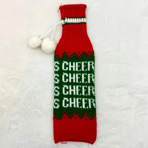 Holiday Wine Bottle Cover Knitted Cheer 14" High Red Green White with Tassels - Picture 1 of 5