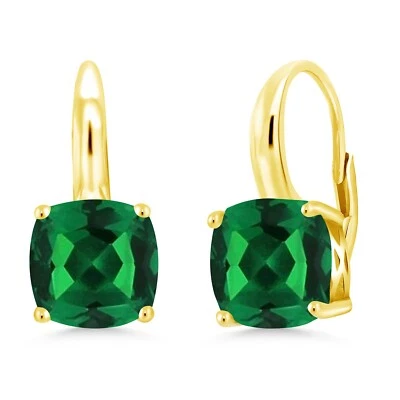925 Sterling Silver Simulated Emerald Cushion Green Gemstone Earrings For Women - Image 1 of 3