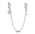 Dog Bone Pink Heart Bracelet Charm Womens Sterling Silver 925 Chain