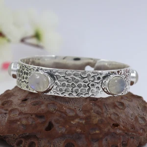Rainbow Moonstone With Solid 925 Sterling Silver Handmade Bracelet 7 - Picture 1 of 6