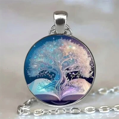 Silver TREE OF LIFE Glass Cabochon Pendant Necklace - Image 1 of 3