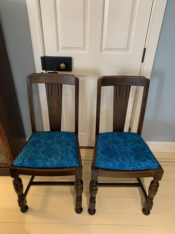 antique chairs pair of 2 - believe circa early 1900s - blue silk seat cushion Cover