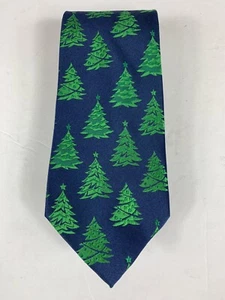 Holiday Traditions 100% Silk Mens Necktie Blue/ Green Holiday Tree -201 - Picture 1 of 4