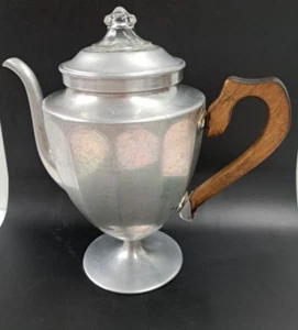 VTG PYREX Flameware Aluminum Percolator  Coffee Tea Pot  Art Deco Silver Cottage - Picture 1 of 12