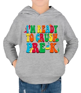 Im Ready To Crush PreK Cute Dinosaur Colorful Toddler Pullover Fleece Hoodie - Picture 1 of 4