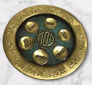 Vintage Seder Plate Tray Judaica Passover Jewish 11.5" Round Brass and Enamel - Picture 1 of 5