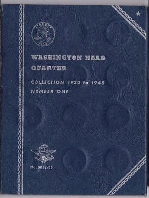 LIBRO AZUL CON 35 CUARTOS DE PLATA WASHINGTON JUEGO 1932 a 1945 Foto 1 de 4