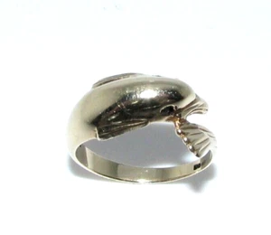 Mujer 9ct 9carat Zafiro Oro Amarillo Delfín Anillo Talla UK N 1/2 - Imagen 1 de 8