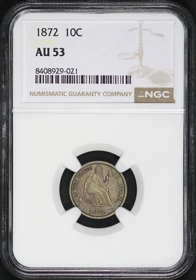 1872 Liberty Seated Dime, Scarce Doubled Die Reverse DDR FS-801, F-105, NGC AU53 - Image 1 of 4
